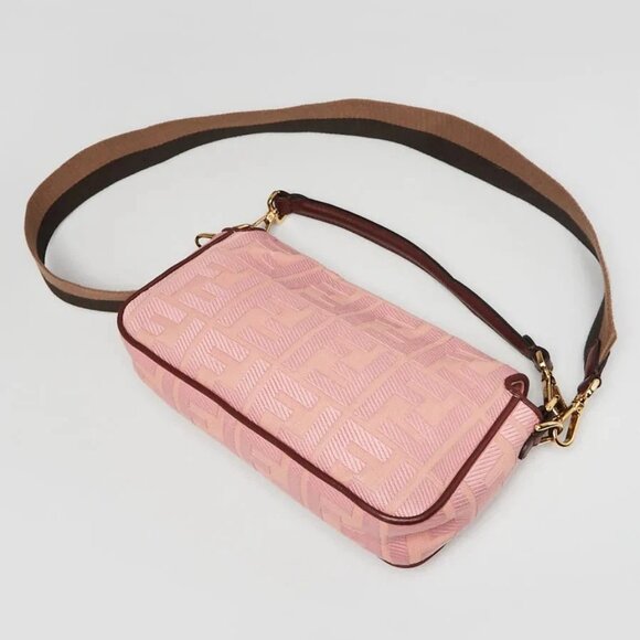 Fendi Pink FF Cotton Canvas Medium Baguette Bag - 8BR600 - Picture 3 of 11
